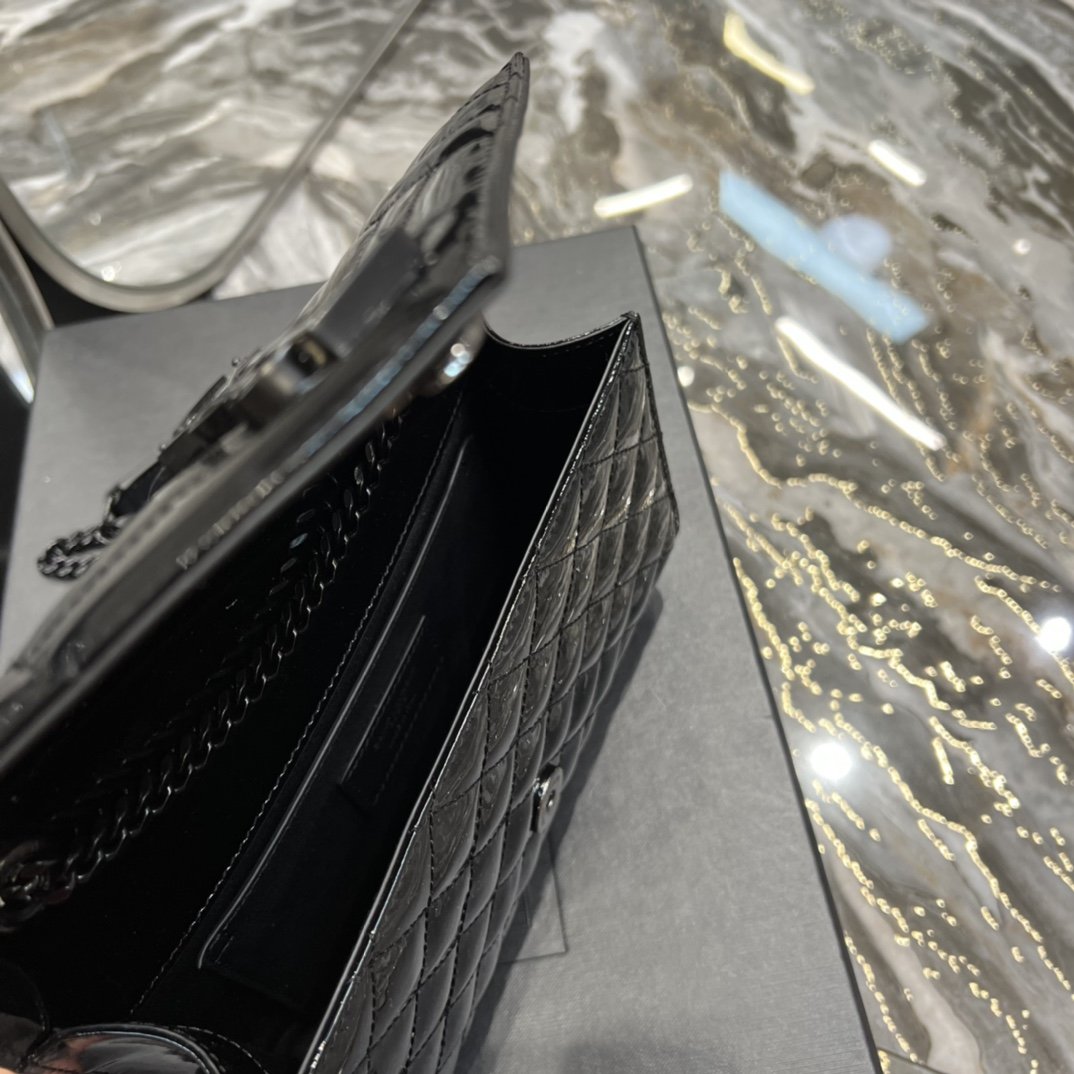 Saint Laurent Envelope Small Bag Black In Mix Matelassé Grain De Poudre Embossed Material For Women 8.2in/21cm YSL