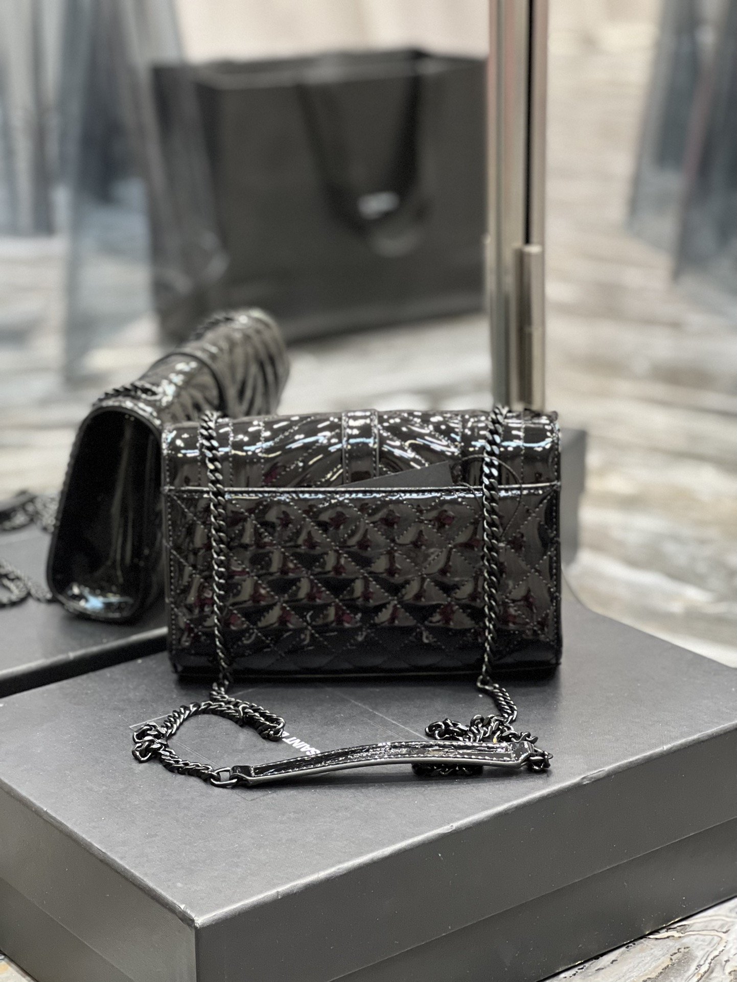 Saint Laurent Envelope Small Bag Black In Mix Matelassé Grain De Poudre Embossed Material For Women 8.2in/21cm YSL