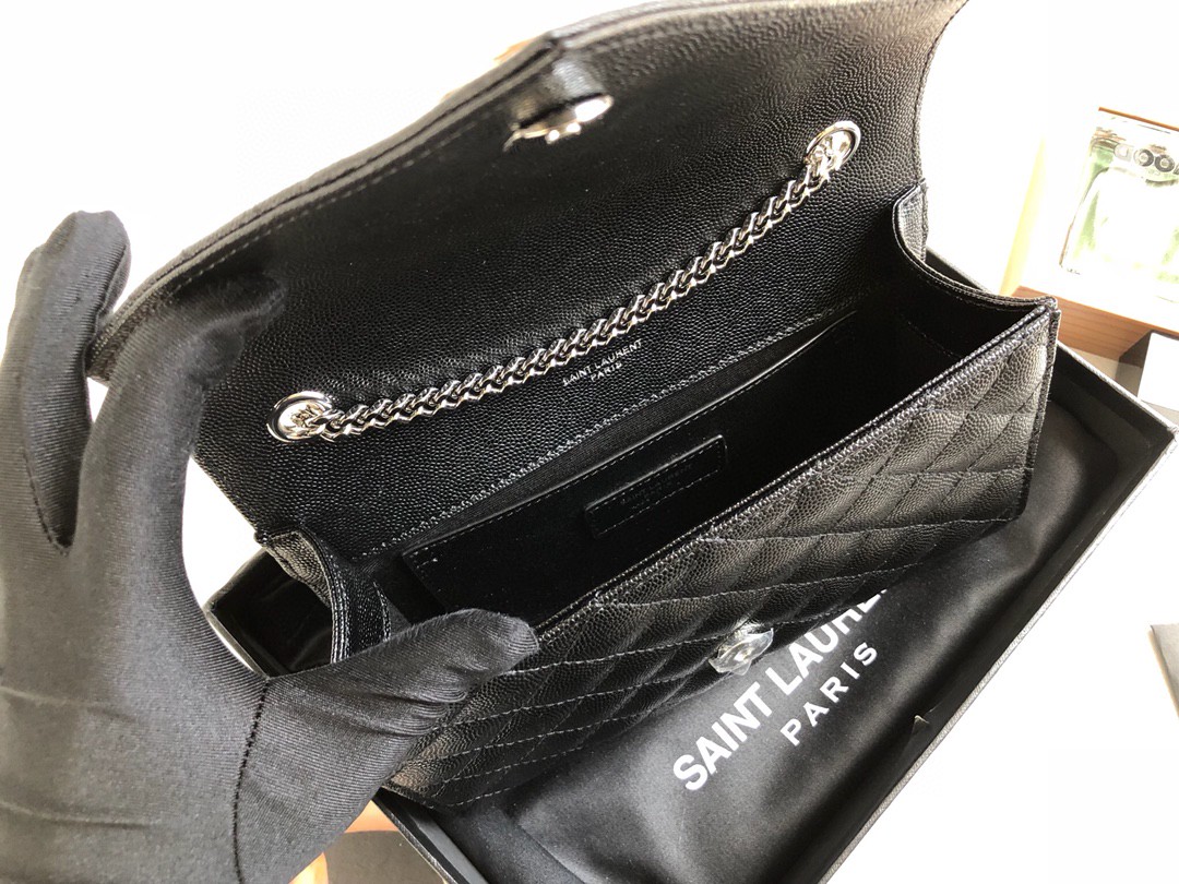 Saint Laurent Envelope Small Bag In Mix Matelassé Grain De Poudre Black For Women 8.2in/21cm YSL