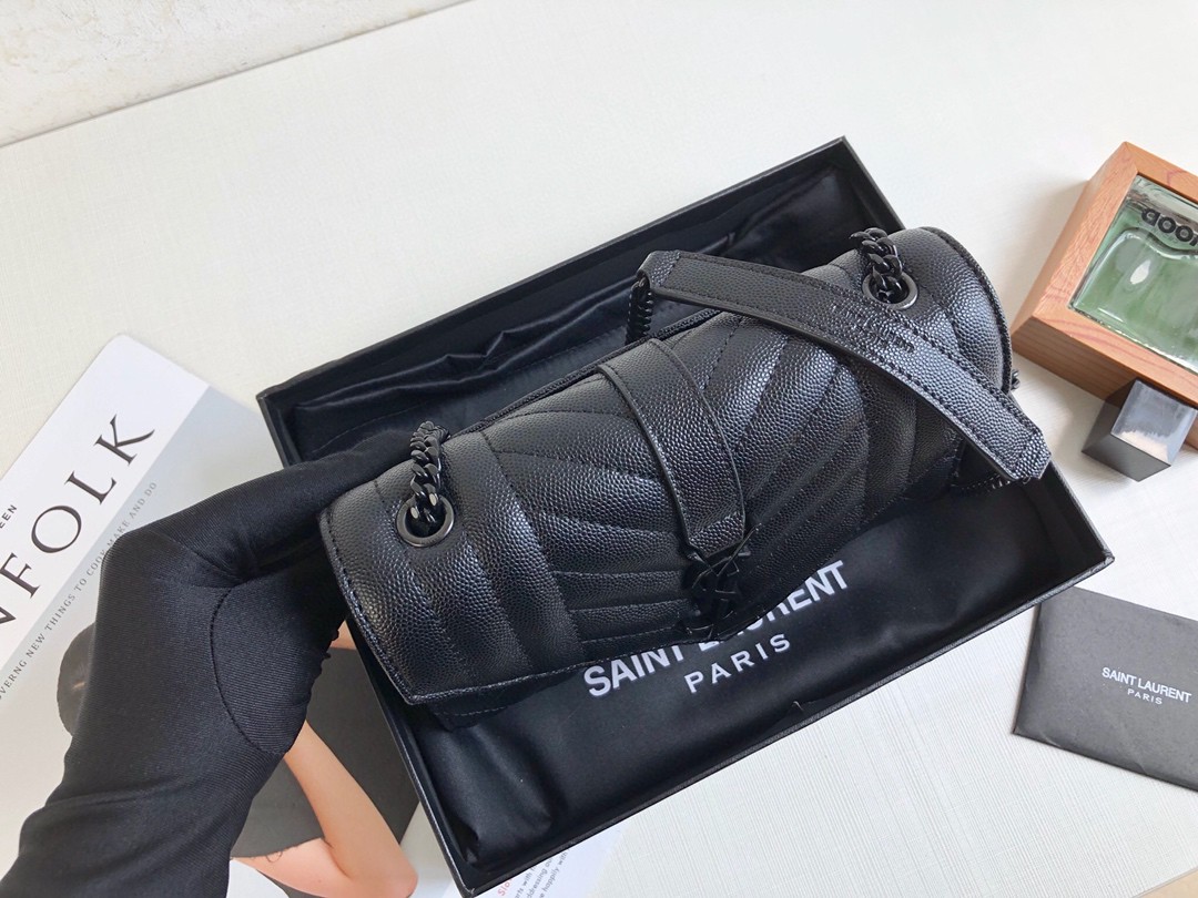 Saint Laurent Envelope Small Bag In Mix Matelassé Grain De Poudre Black For Women 8.2in/21cm YSL