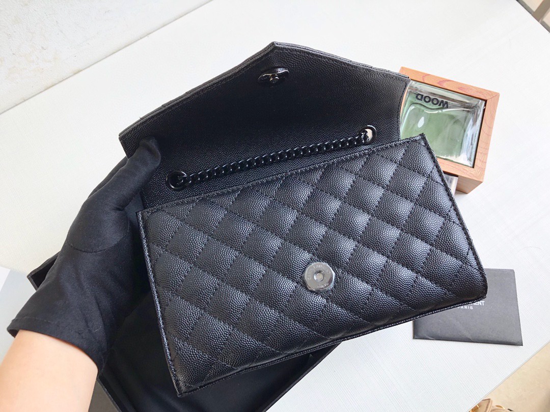 Saint Laurent Envelope Small Bag In Mix Matelassé Grain De Poudre Black For Women 8.2in/21cm YSL