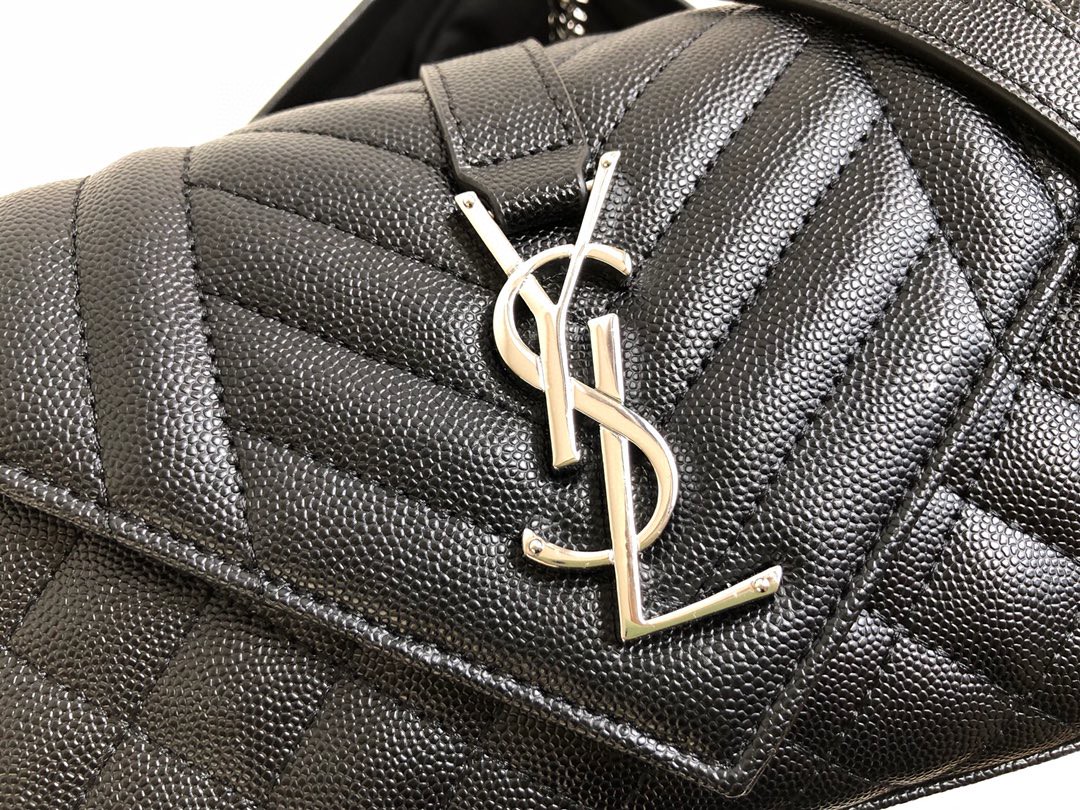 Saint Laurent Envelope Small Bag In Mix Matelassé Grain De Poudre Black For Women 8.2in/21cm YSL