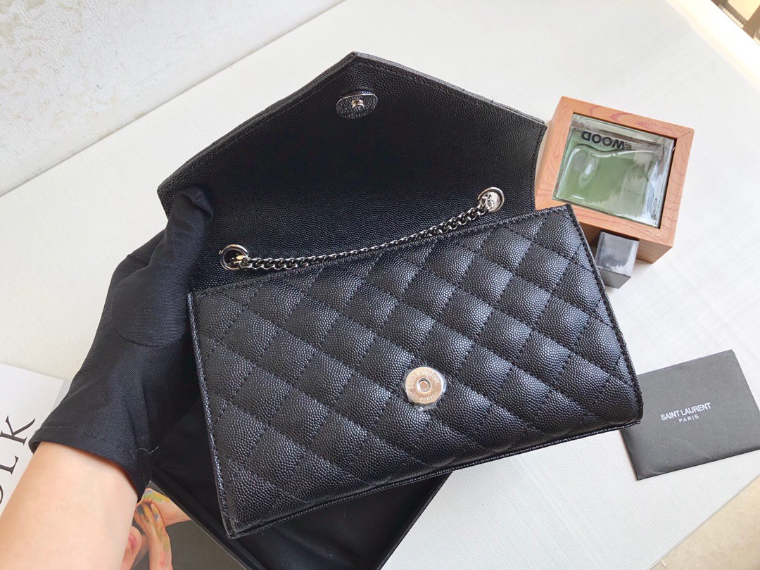 Saint Laurent Envelope Small Bag In Mix Matelassé Grain De Poudre Black For Women 8.2in/21cm YSL