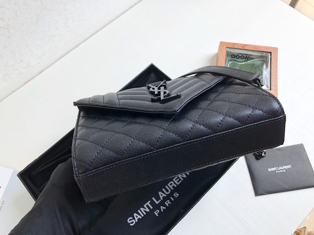 Saint Laurent Envelope Small Bag In Mix Matelassé Grain De Poudre Black For Women 8.2in/21cm YSL