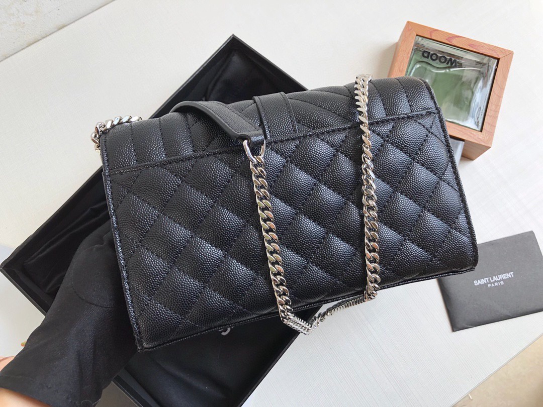 Saint Laurent Envelope Small Bag In Mix Matelassé Grain De Poudre Black For Women 8.2in/21cm YSL