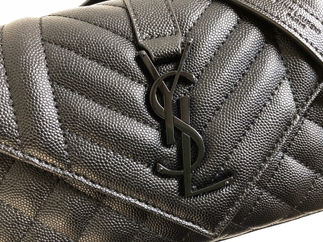 Saint Laurent Envelope Small Bag In Mix Matelassé Grain De Poudre Black For Women 8.2in/21cm YSL