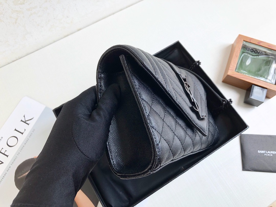 Saint Laurent Envelope Small Bag In Mix Matelassé Grain De Poudre Black For Women 8.2in/21cm YSL