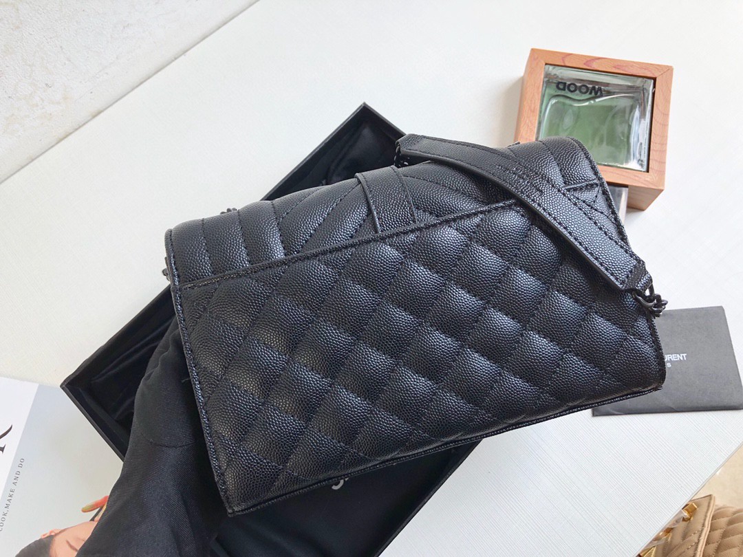 Saint Laurent Envelope Small Bag In Mix Matelassé Grain De Poudre Black For Women 8.2in/21cm YSL