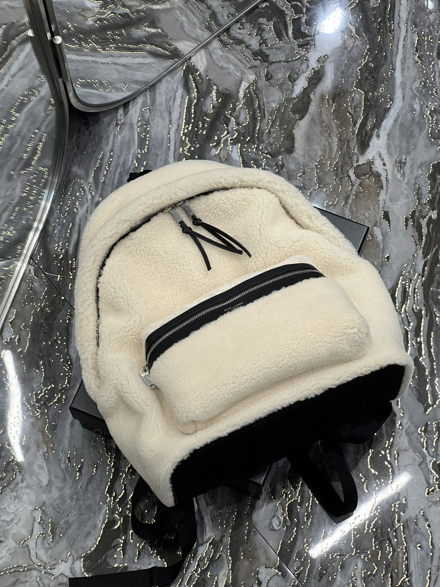 Saint Laurent Fleece Backpack Beige For Women, Women’s Bags 16.1in/41cm YSL