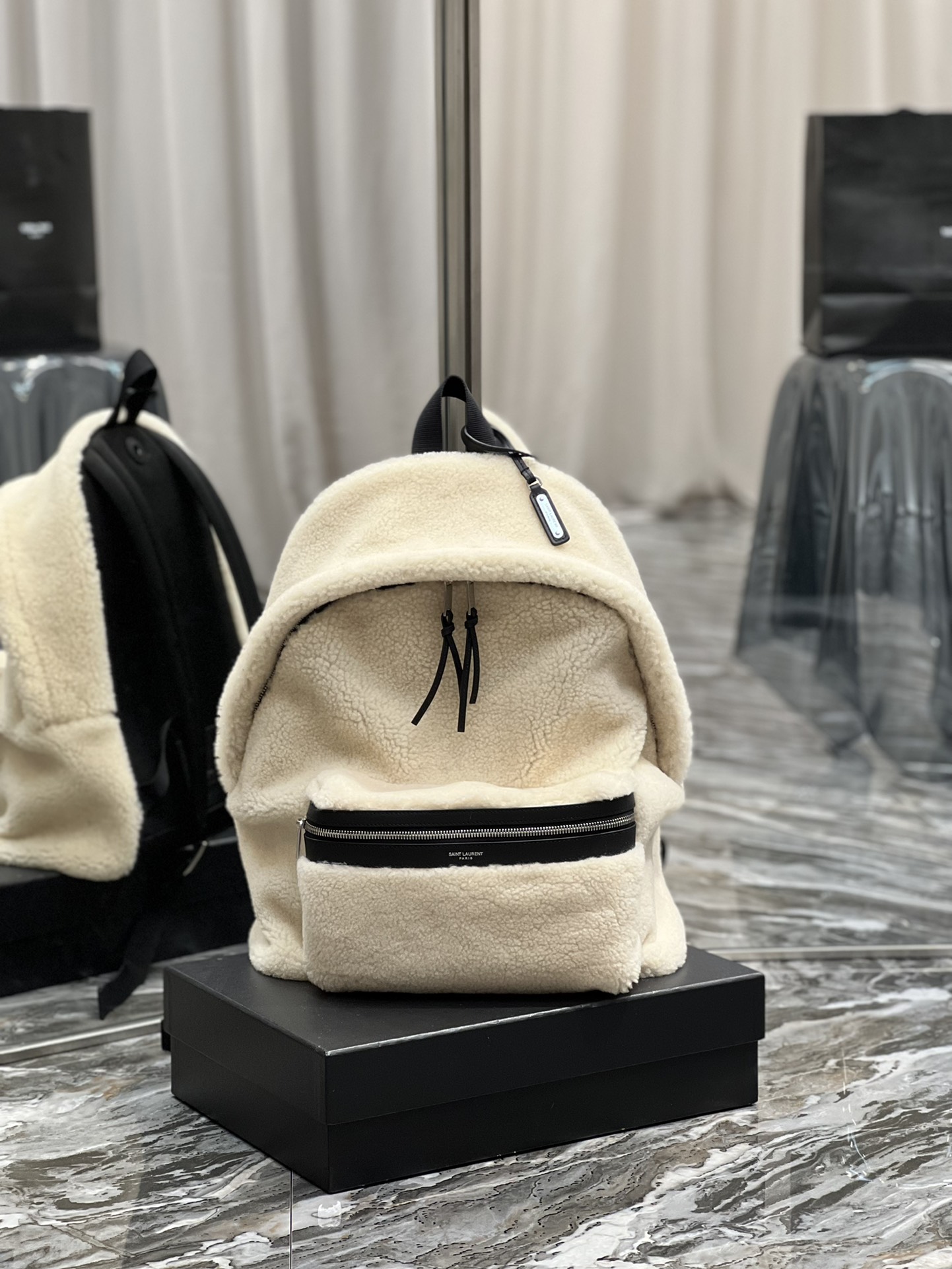 Saint Laurent Fleece Backpack Beige For Women, Women’s Bags 16.1in/41cm YSL
