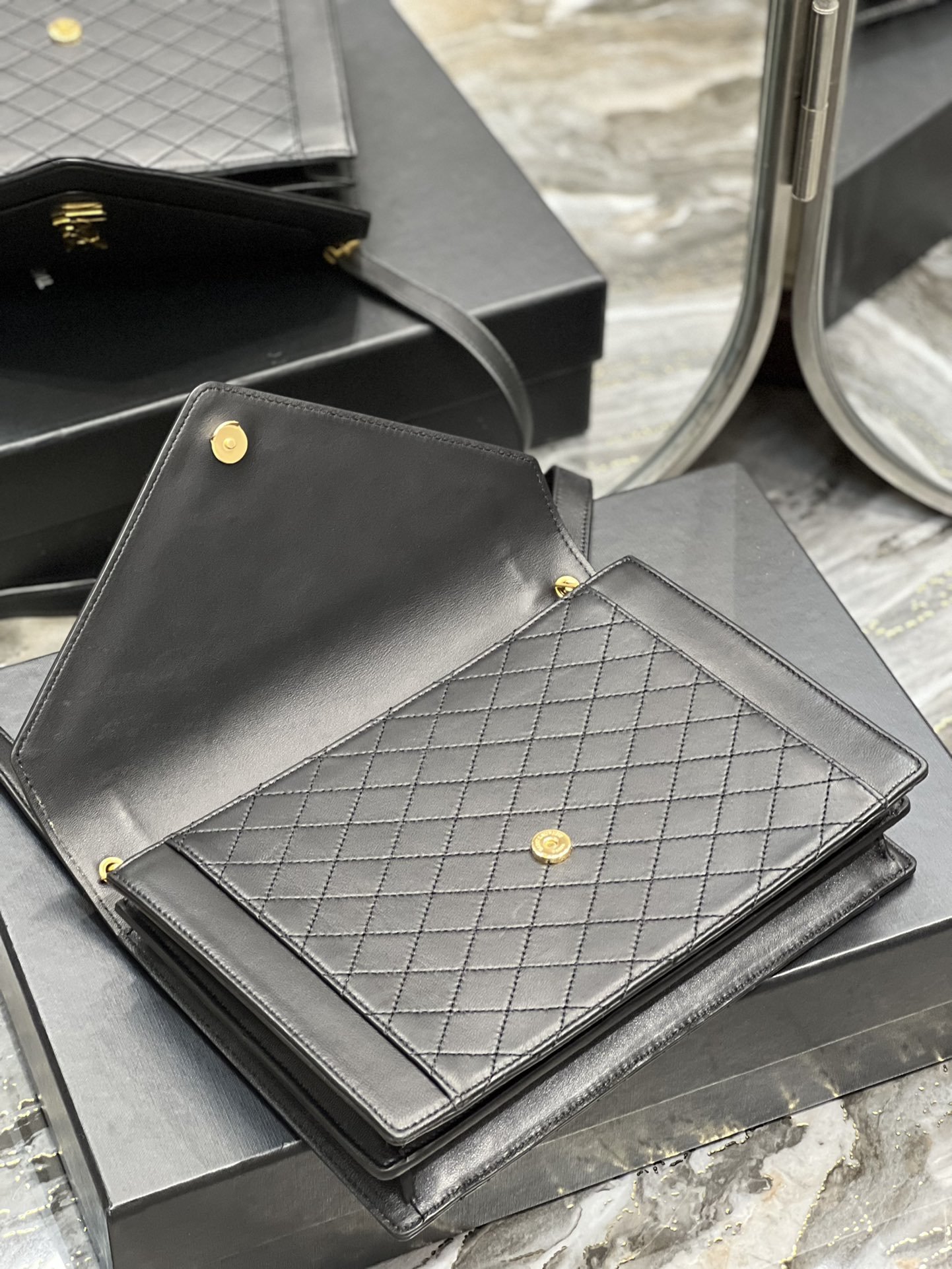 Saint Laurent Gaby Satchel Bag In Black With Gold Toned Hardware For Women 10.2in/26cm 6688631EL071000