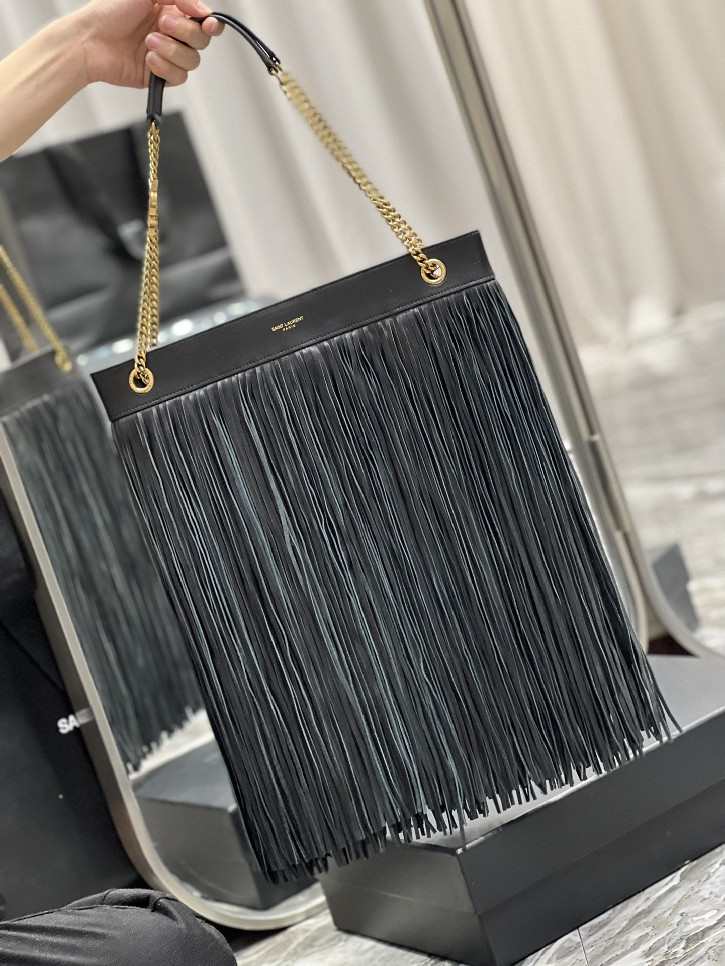 Saint Laurent Grace Ladies Tassel Grey For Women, Women’s Bags 13.8in/35cm YSL