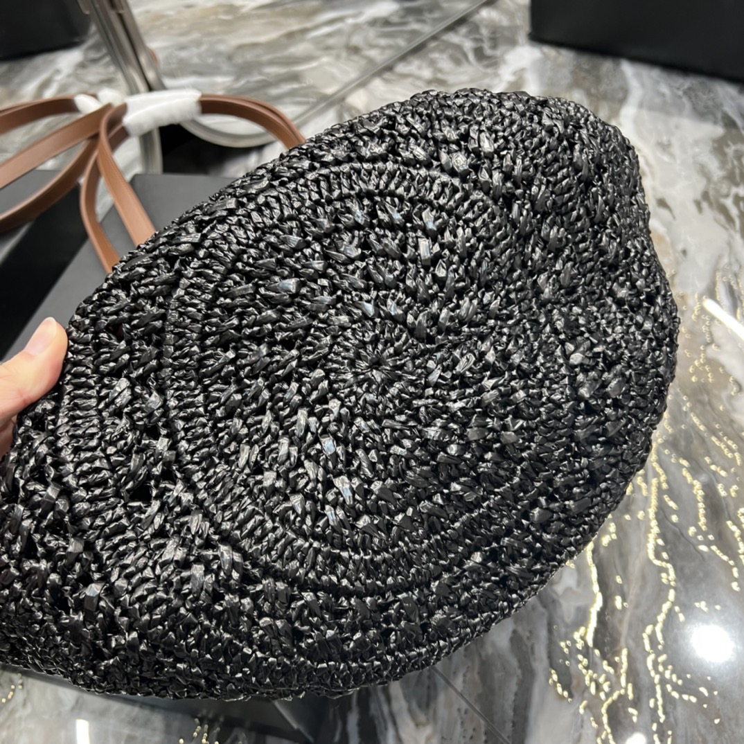 Saint Laurent Hollow Straw Woven Tote Bag Black For Women, Women’s Bags 21.6in/55cm YSL