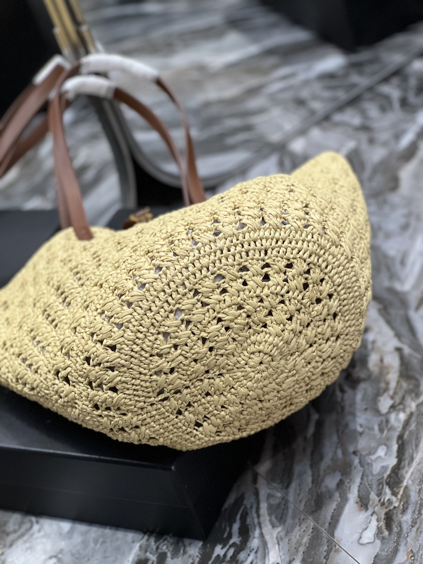 Saint Laurent Hollow Straw Woven Tote Bag Yellow For Women, Women’s Bags 21.6in/55cm YSL
