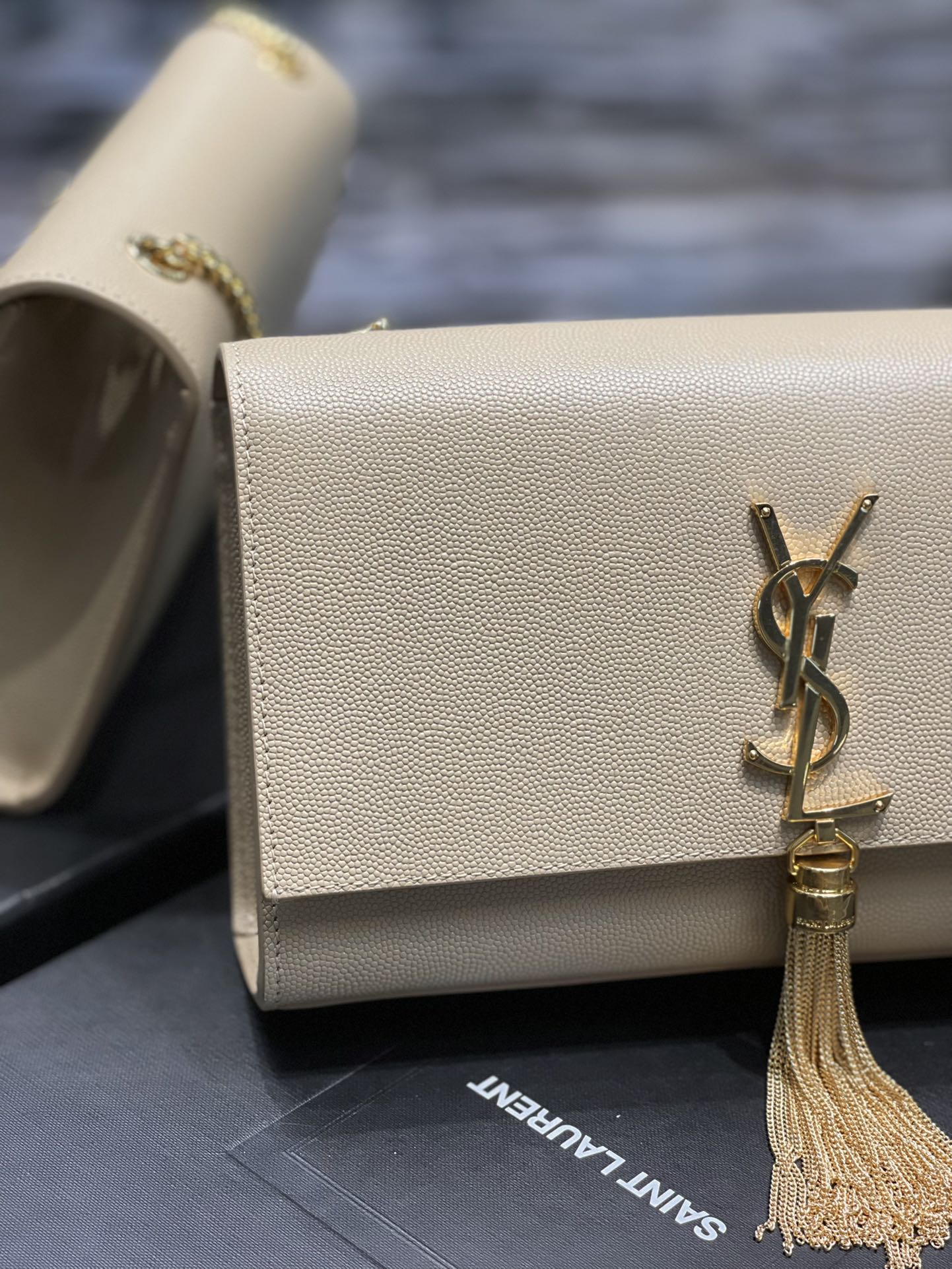 Saint Laurent Kata Medium Chain Bag Beige With Tassel For Women 9.4in/24cm YSL