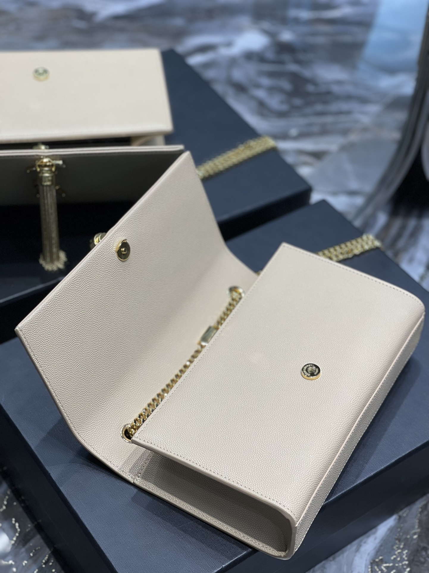 Saint Laurent Kata Medium Chain Bag Beige With Tassel For Women 9.4in/24cm YSL
