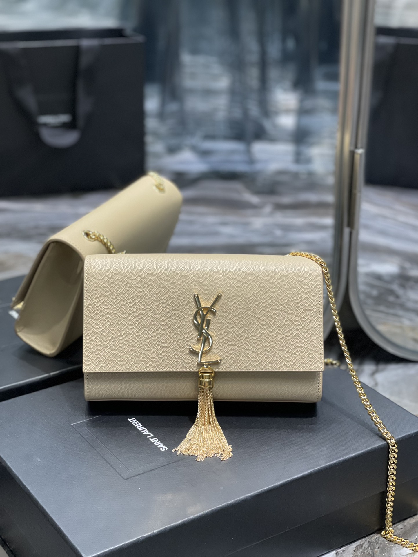 Saint Laurent Kata Medium Chain Bag Beige With Tassel For Women 9.4in/24cm YSL