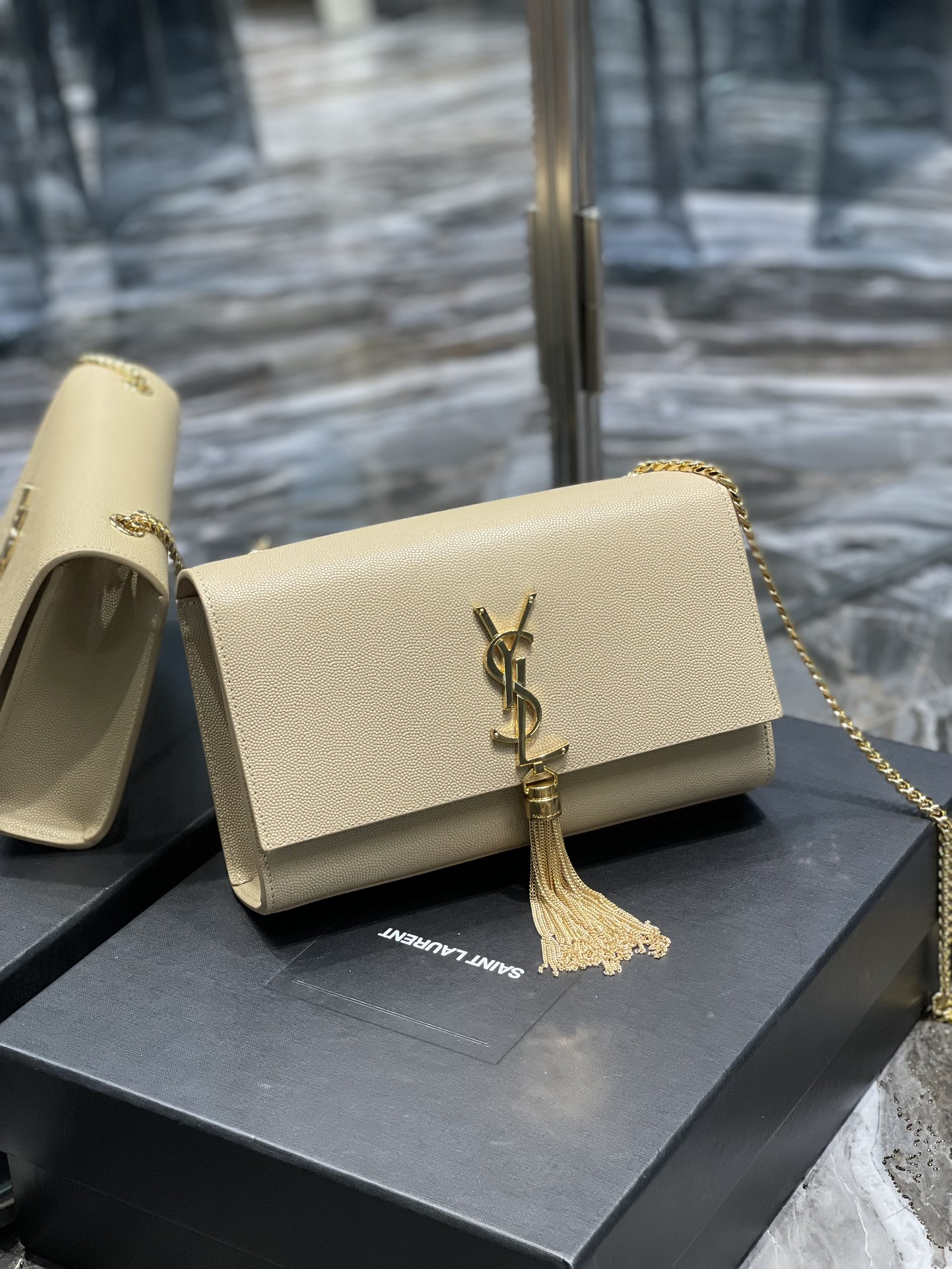 Saint Laurent Kata Medium Chain Bag Beige With Tassel For Women 9.4in/24cm YSL