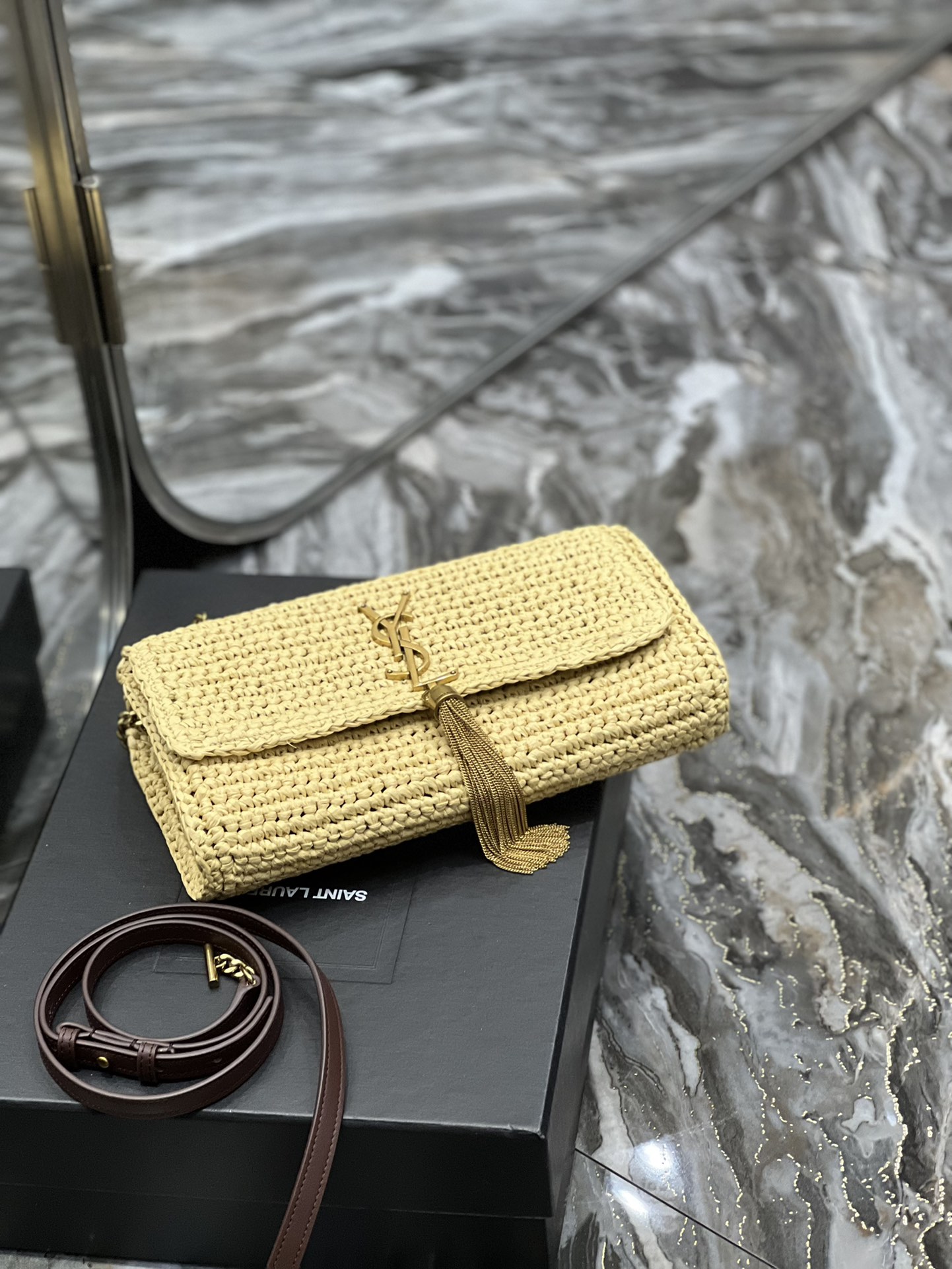 Saint Laurent Kate 99 Chain Bag With Tassel Beige For Women, Women’s Bags 10.2in/26cm YSL