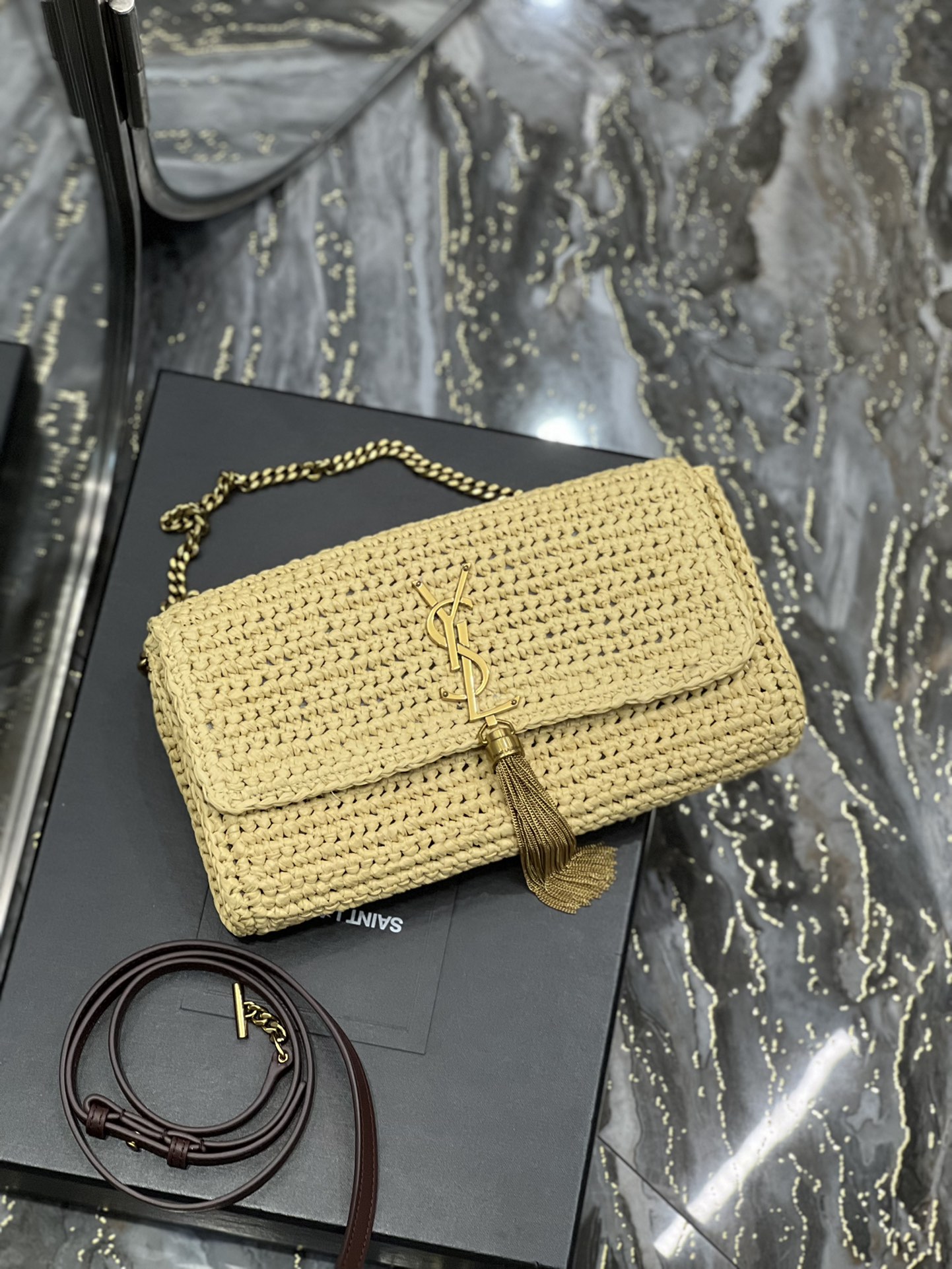 Saint Laurent Kate 99 Chain Bag With Tassel Beige For Women, Women’s Bags 10.2in/26cm YSL