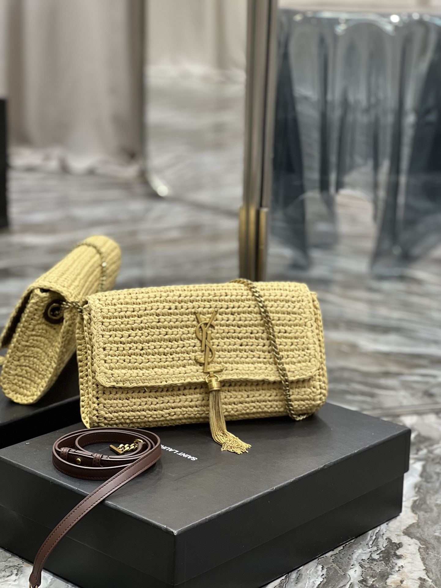 Saint Laurent Kate 99 Chain Bag With Tassel Beige For Women, Women’s Bags 10.2in/26cm YSL