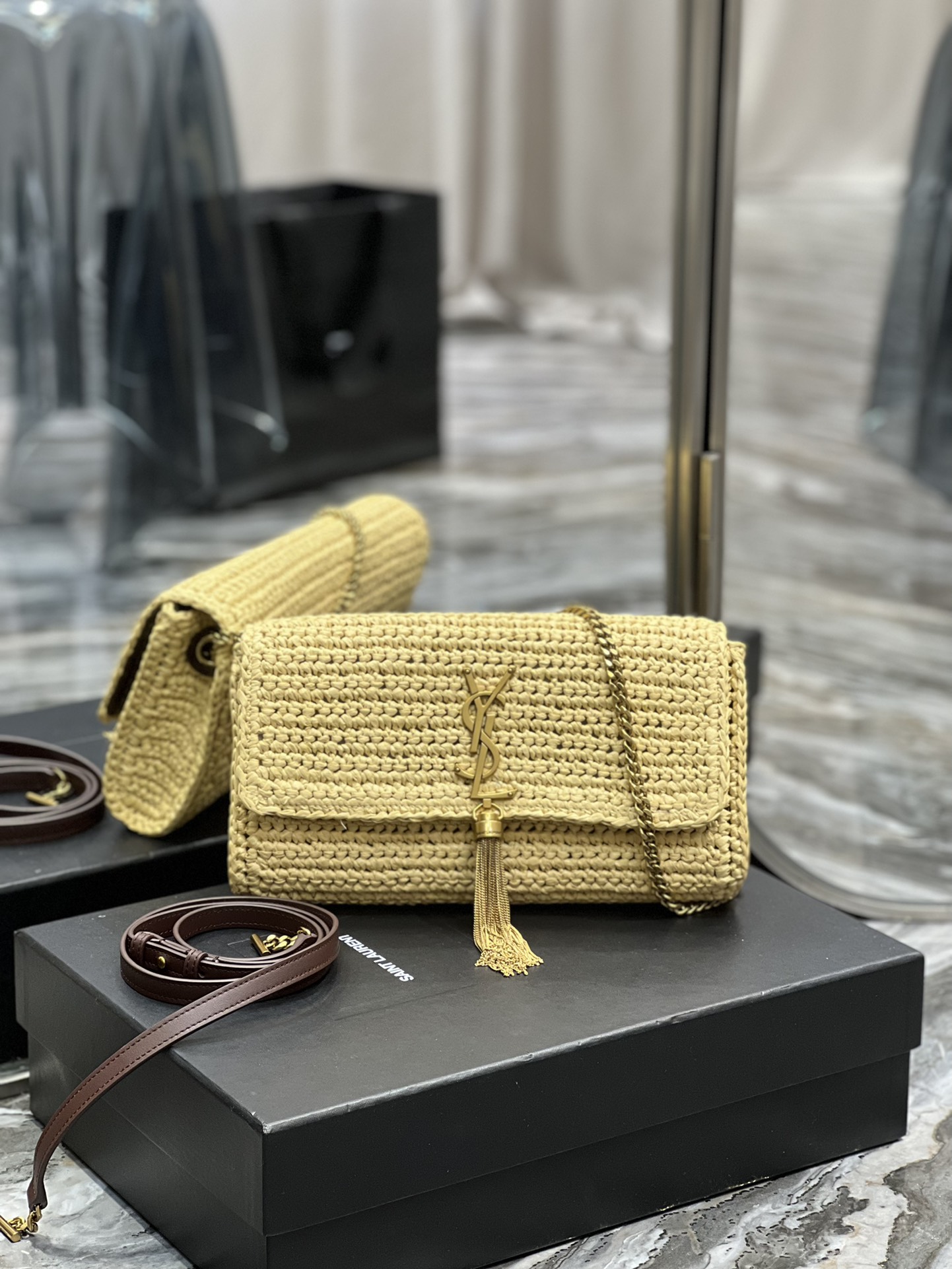 Saint Laurent Kate 99 Chain Bag With Tassel Beige For Women, Women’s Bags 10.2in/26cm YSL