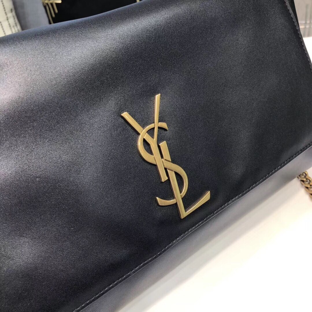 Saint Laurent Kate Medium Chain Bag In Grain De Poudre Black For Women 9.4in/24cm YSL 364021BOW0J1000