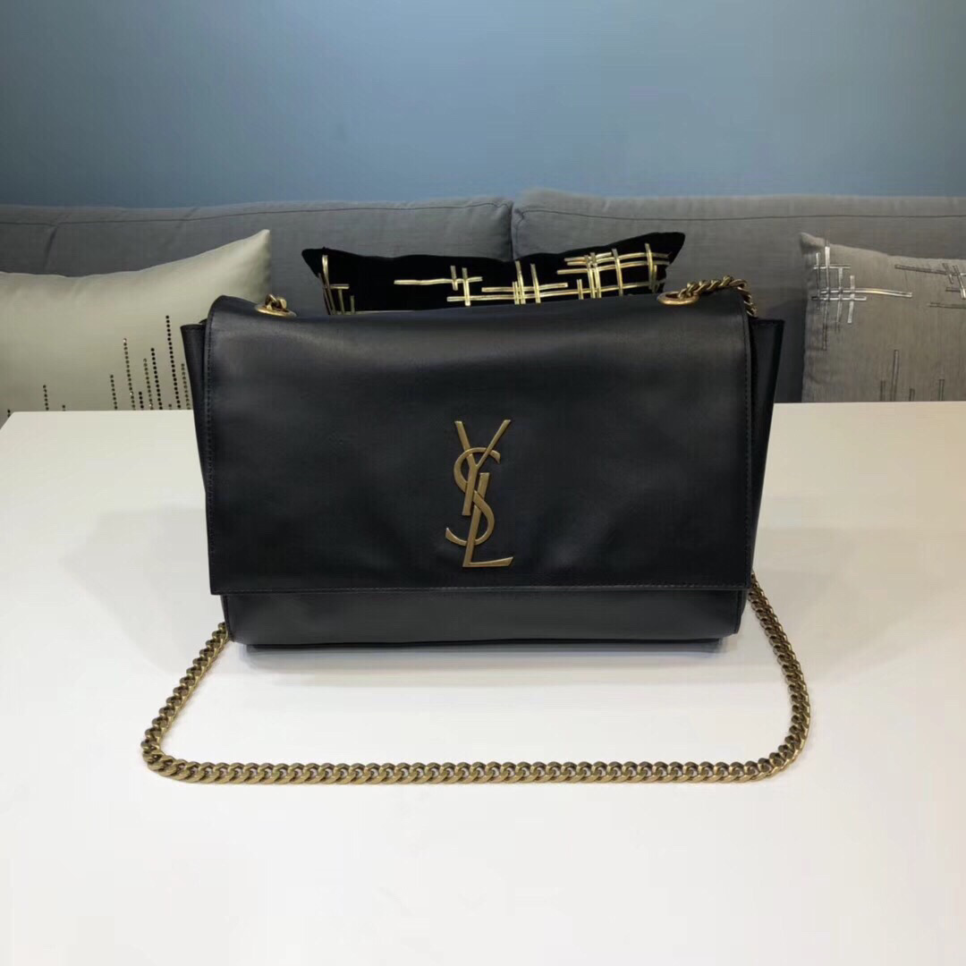 Saint Laurent Kate Medium Chain Bag In Grain De Poudre Black For Women 9.4in/24cm YSL 364021BOW0J1000
