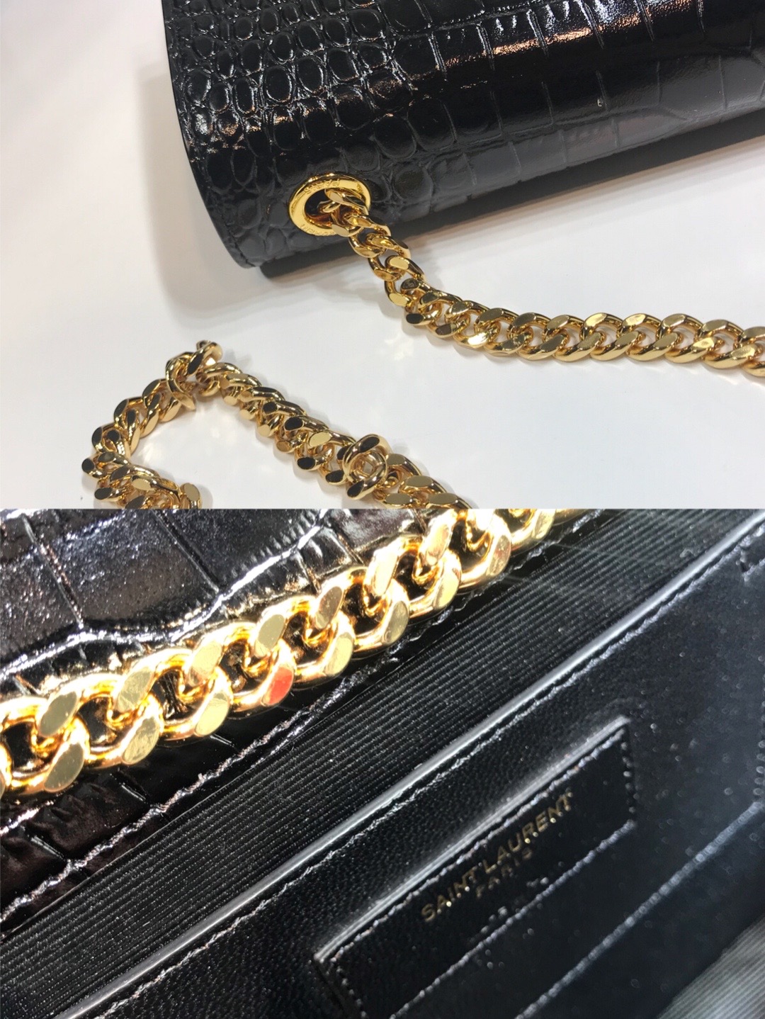 Saint Laurent Kate Medium Chain Bag With Tassel In Embossed Crocodile Black For Women 9.4in/24cm
