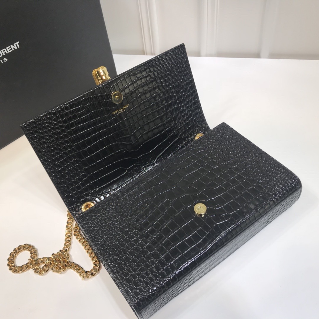 Saint Laurent Kate Medium Chain Bag With Tassel In Embossed Crocodile Black For Women 9.4in/24cm