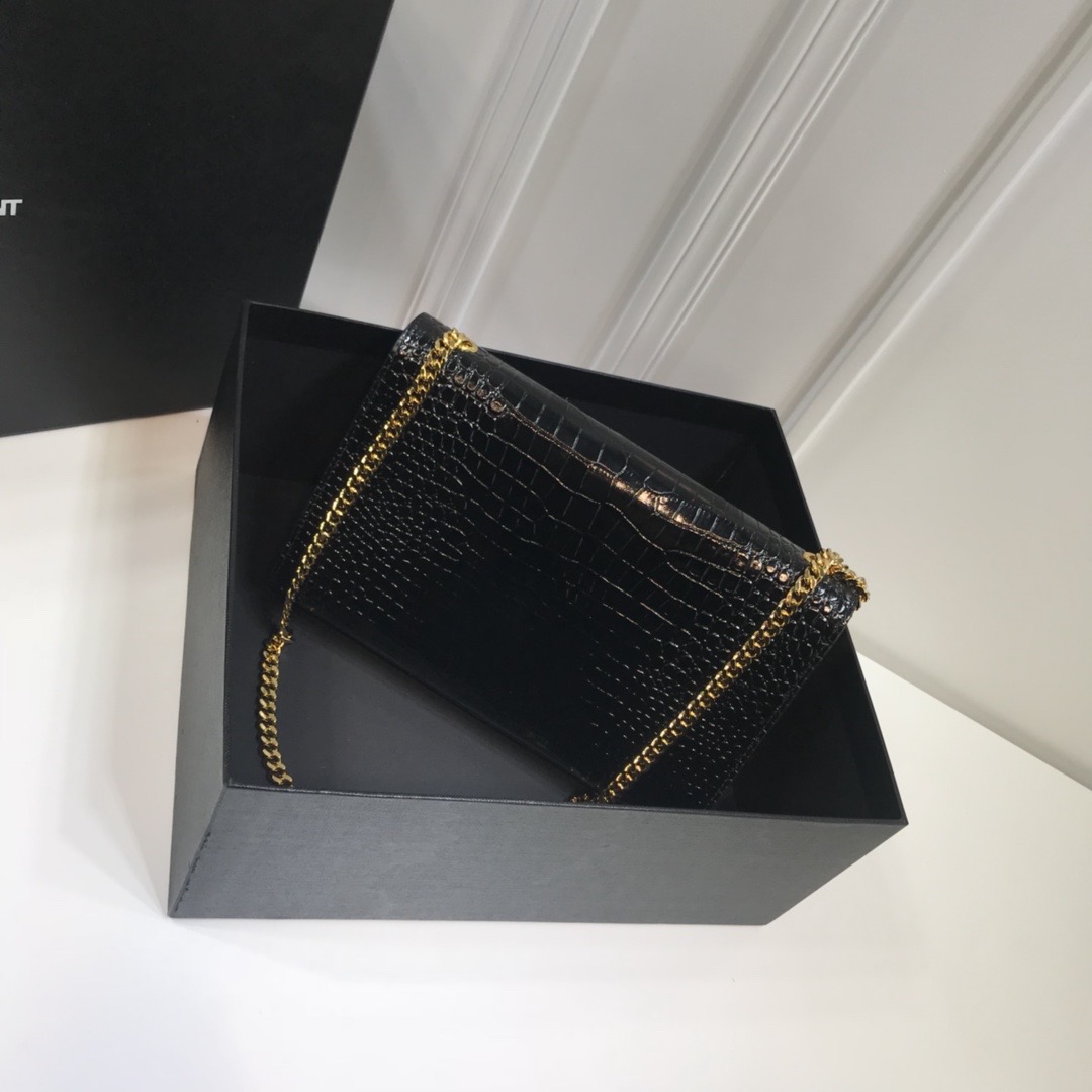 Saint Laurent Kate Medium Chain Bag With Tassel In Embossed Crocodile Black For Women 9.4in/24cm