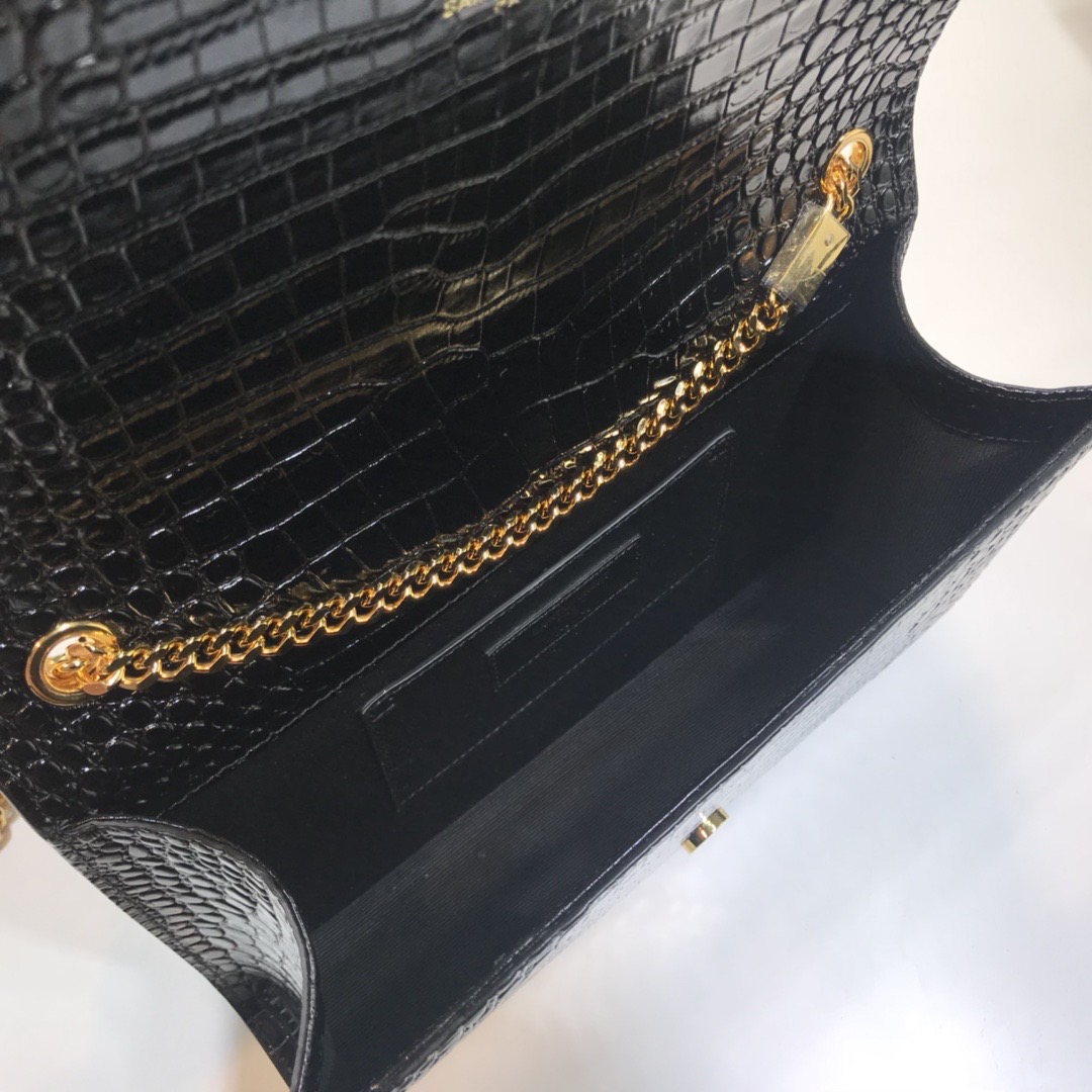 Saint Laurent Kate Medium Chain Bag With Tassel In Embossed Crocodile Black For Women 9.4in/24cm