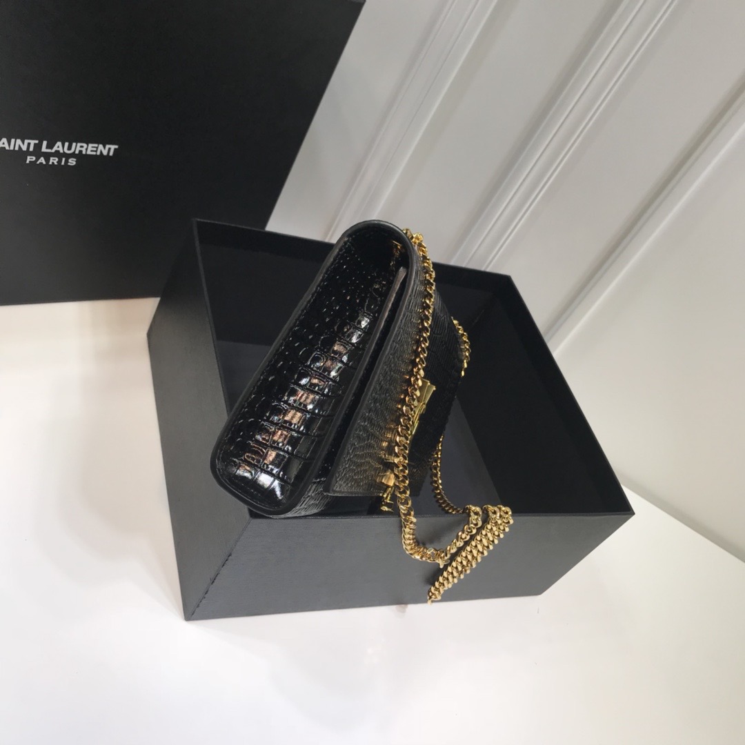 Saint Laurent Kate Medium Chain Bag With Tassel In Embossed Crocodile Black For Women 9.4in/24cm