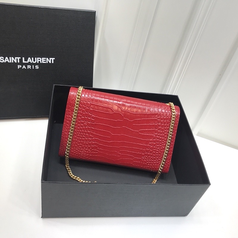 Saint Laurent Kate Medium Chain Bag With Tassel In Embossed Crocodile Red For Women 9.4in/24cm YSL