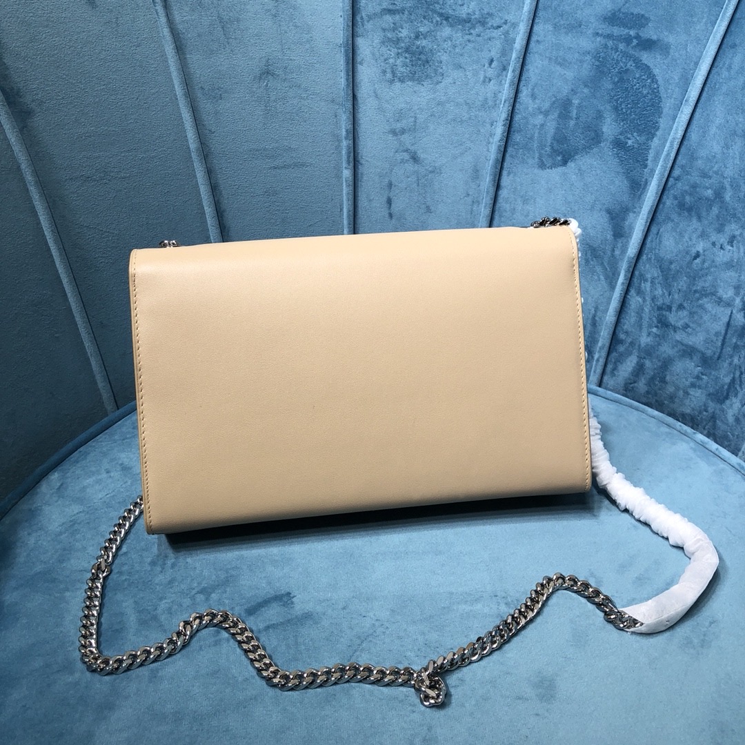 Saint Laurent Kate Medium Chain Bag With Tassel In Grain De Poudre Beige For Women 9.4in/24cm YSL 
