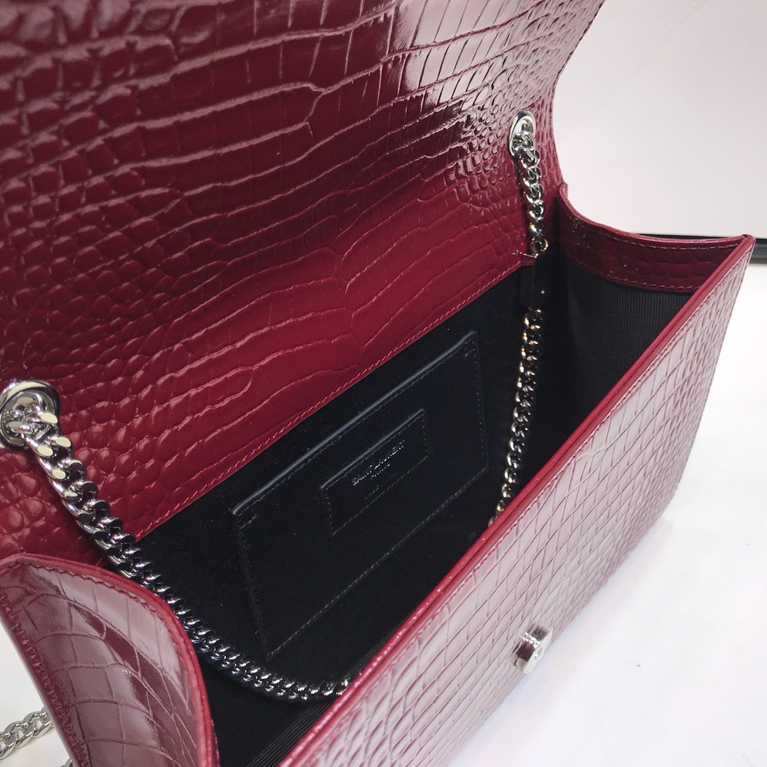 Saint Laurent Kate Medium Chain Bag With Tassel In Shiny-Embossed Burgundy For Women 9.4in/24cm 