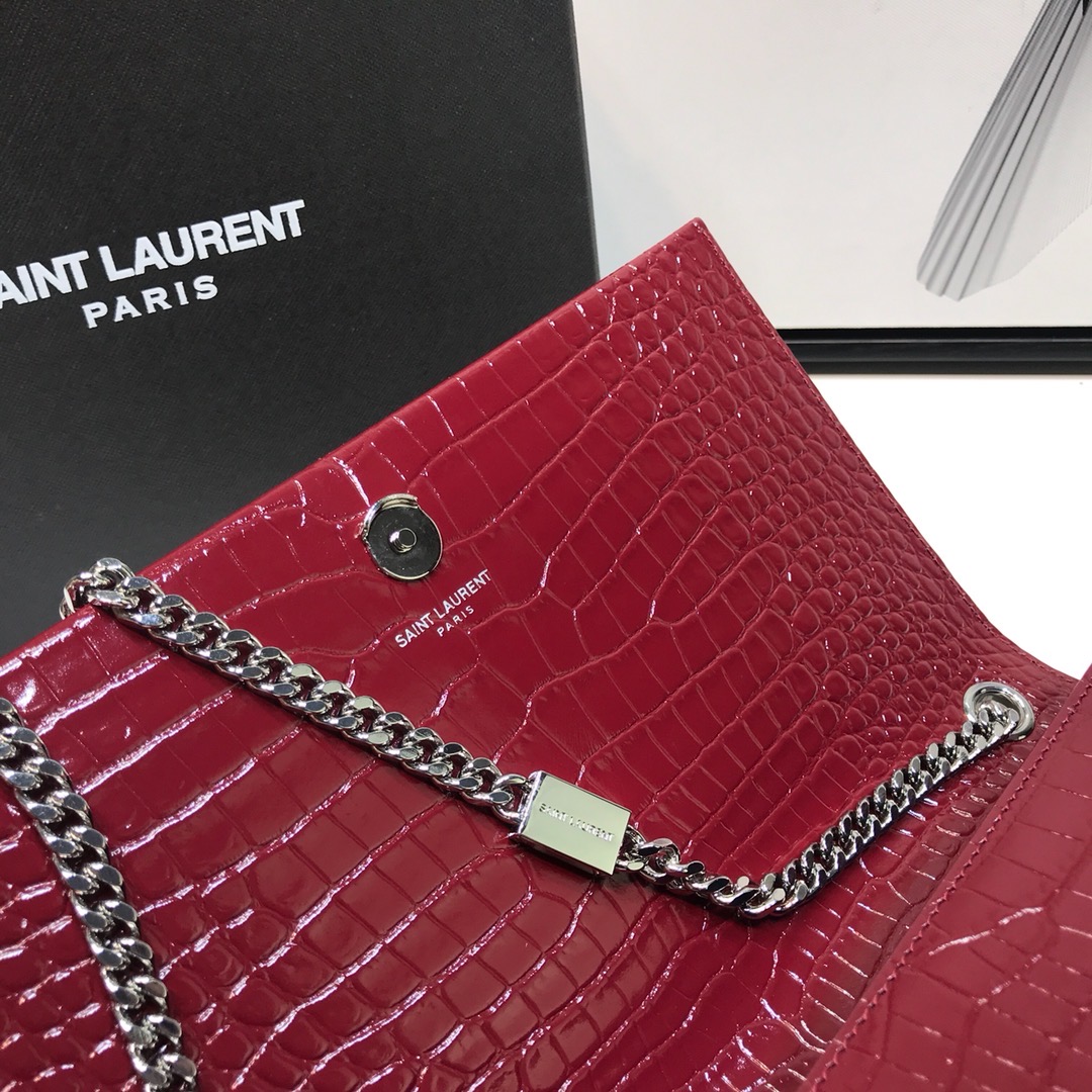 Saint Laurent Kate Medium Chain Bag With Tassel In Shiny-Embossed Burgundy For Women 9.4in/24cm 