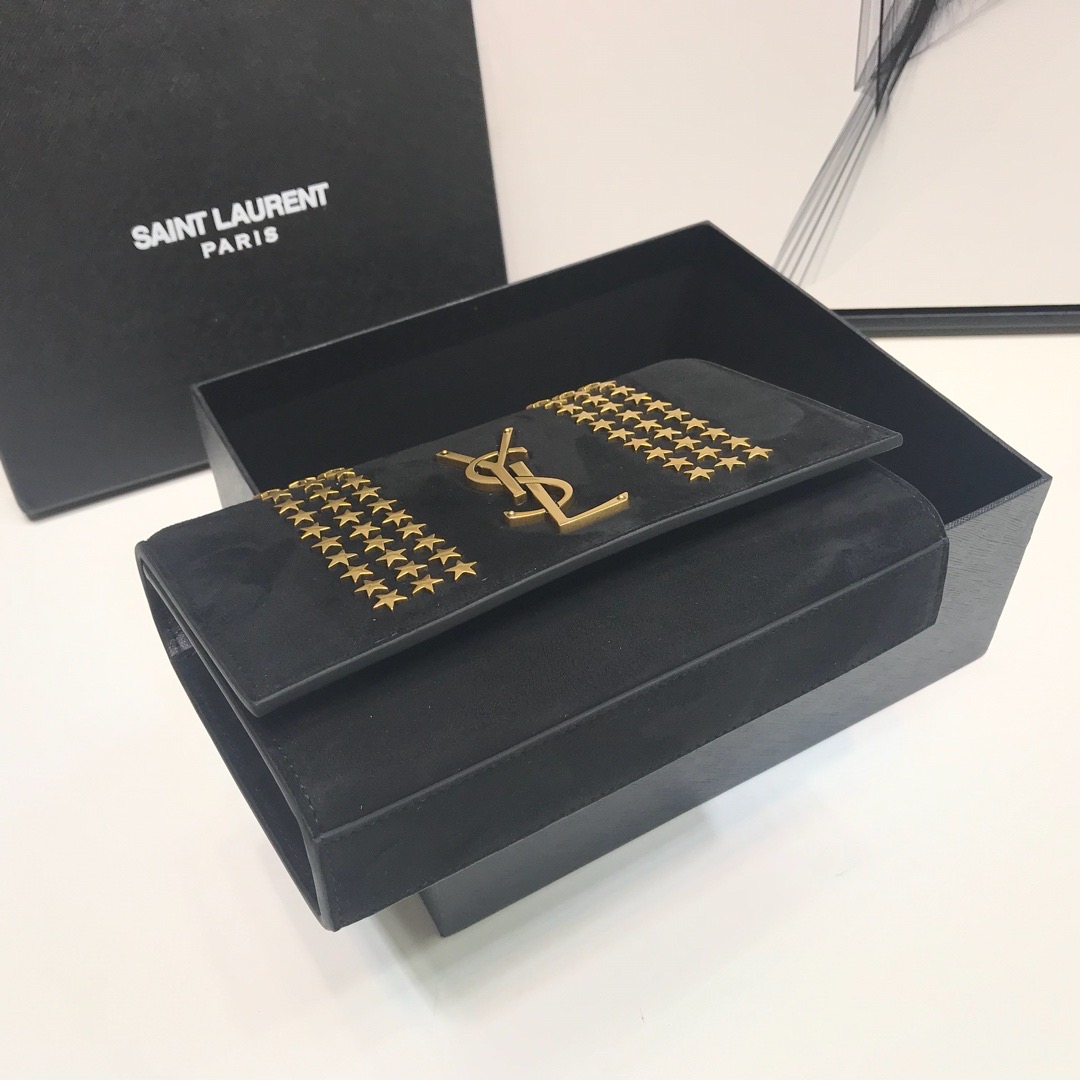 Saint Laurent Kate Small Chain Bag In Grain De Poudre Black For Women 7.8in/20cm YSL