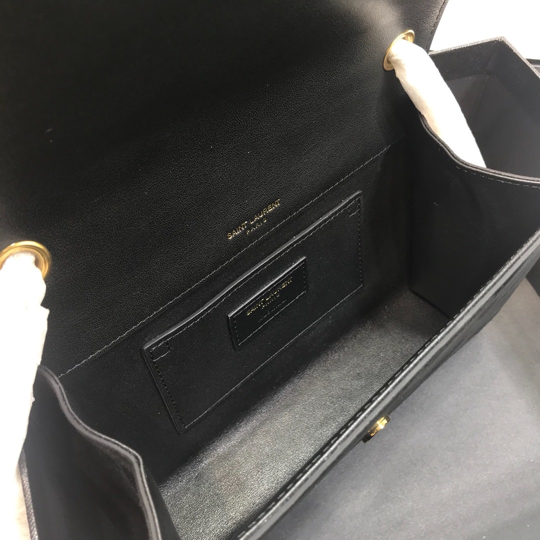 Saint Laurent Kate Small Chain Bag In Grain De Poudre Black For Women 7.8in/20cm YSL