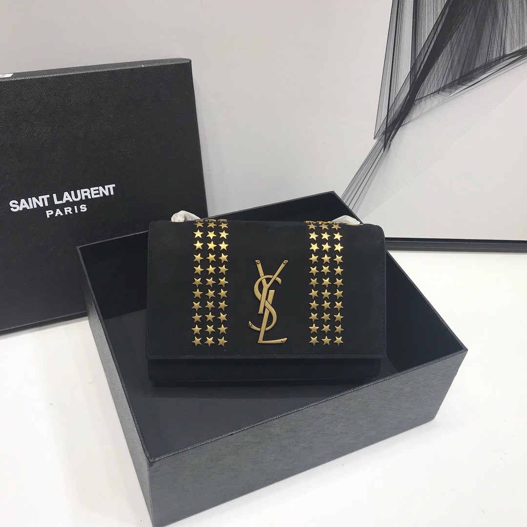 Saint Laurent Kate Small Chain Bag In Grain De Poudre Black For Women 7.8in/20cm YSL