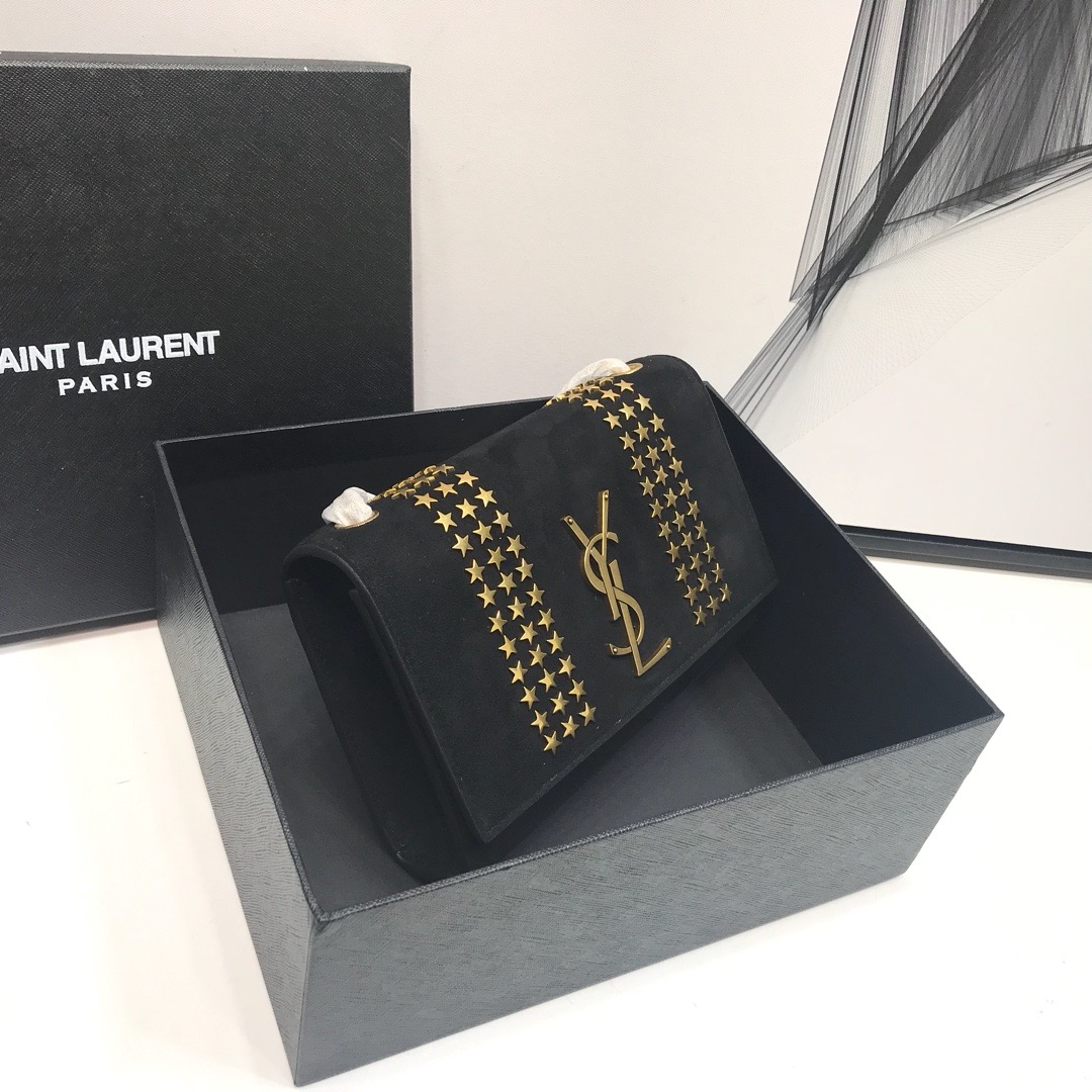 Saint Laurent Kate Small Chain Bag In Grain De Poudre Black For Women 7.8in/20cm YSL