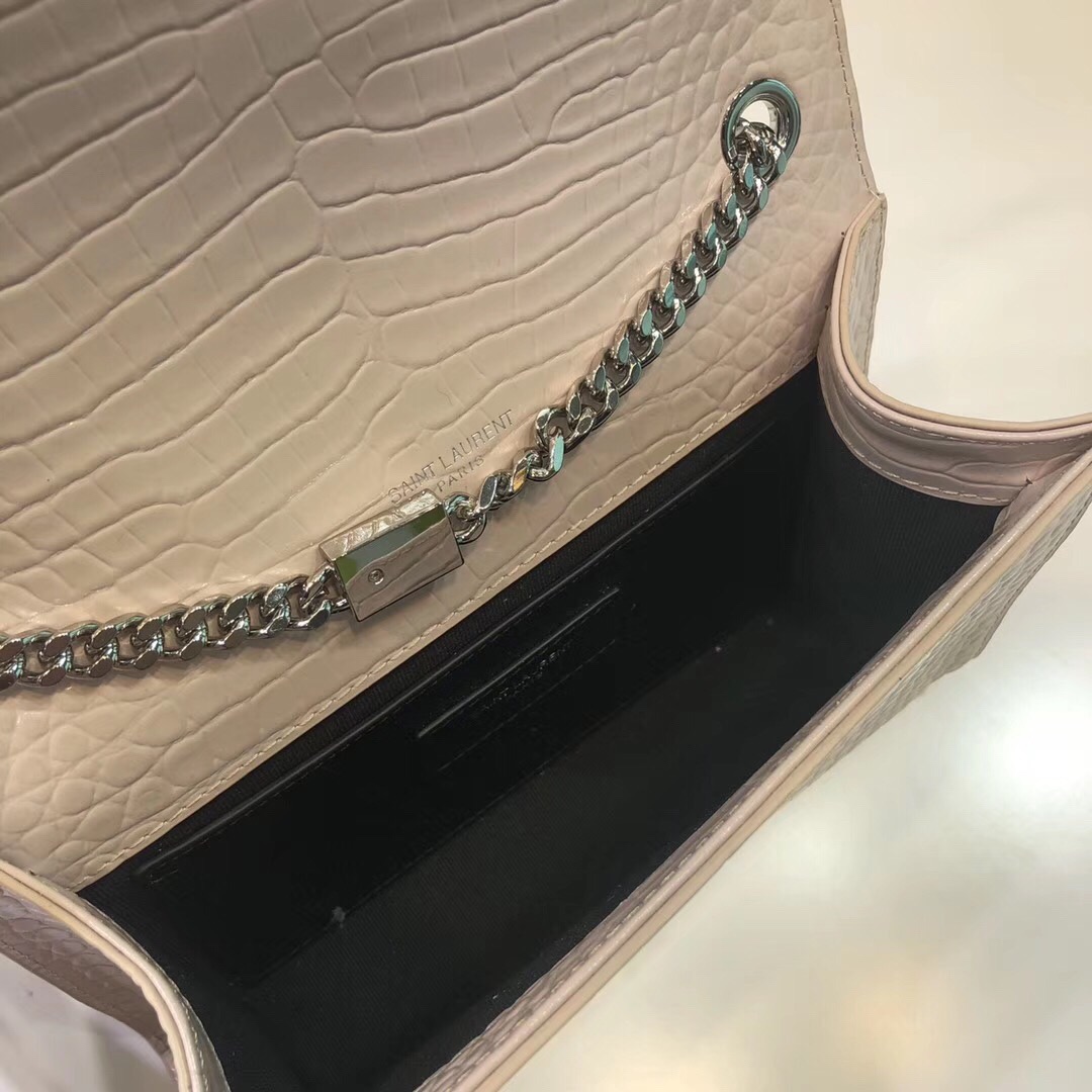 Saint Laurent Kate Small Chain Bag With Tassel In Embossed Beige For Women 7.8in/20cm YSL 