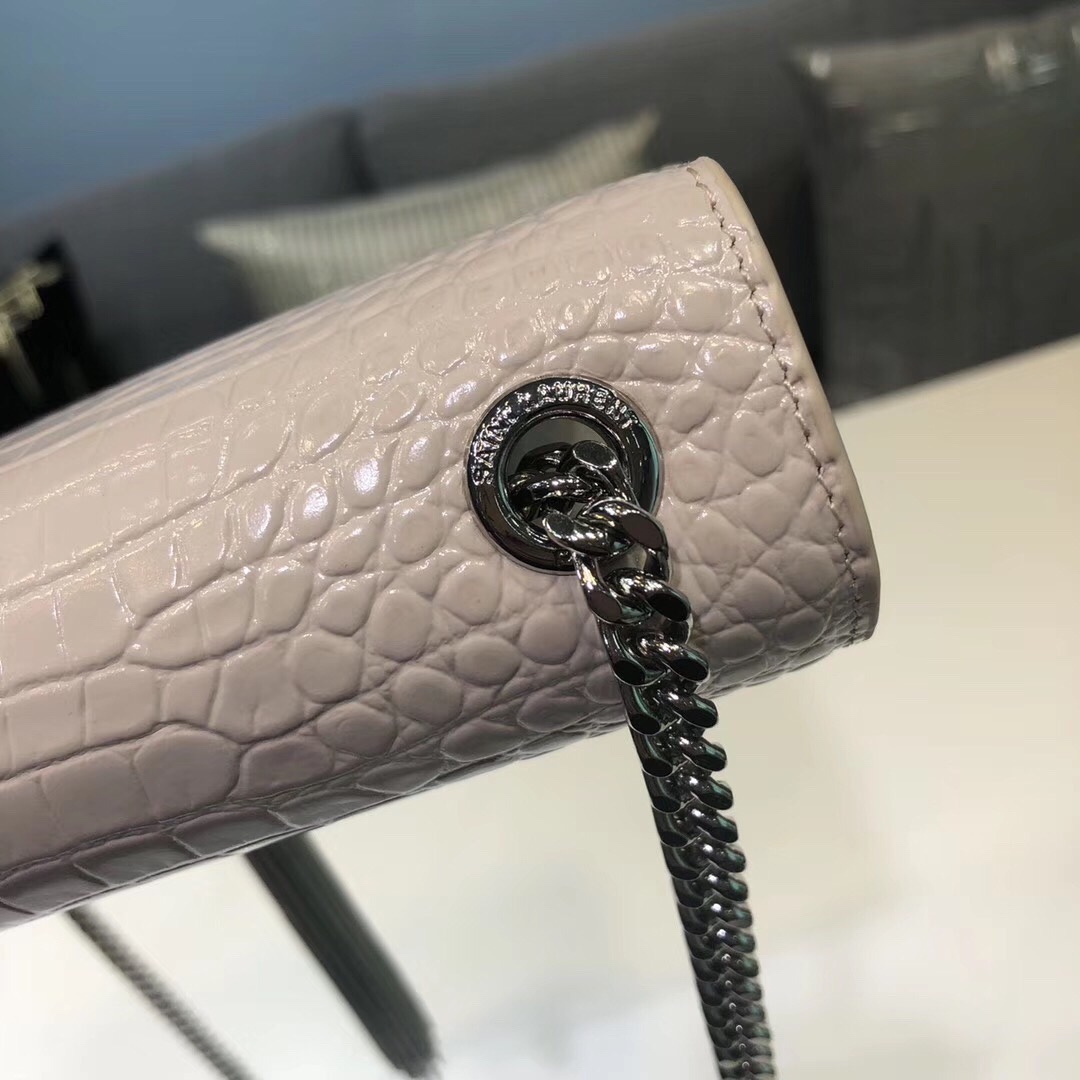 Saint Laurent Kate Small Chain Bag With Tassel In Embossed Beige For Women 7.8in/20cm YSL 