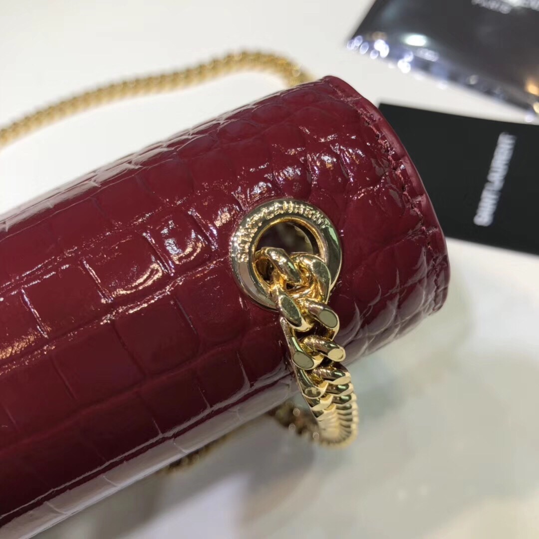 Saint Laurent Kate Small Chain Bag With Tassel In Embossed Burgundy For Women 7.8in/20cm YSL 