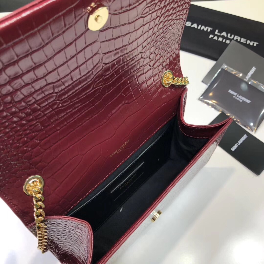Saint Laurent Kate Small Chain Bag With Tassel In Embossed Burgundy For Women 7.8in/20cm YSL 