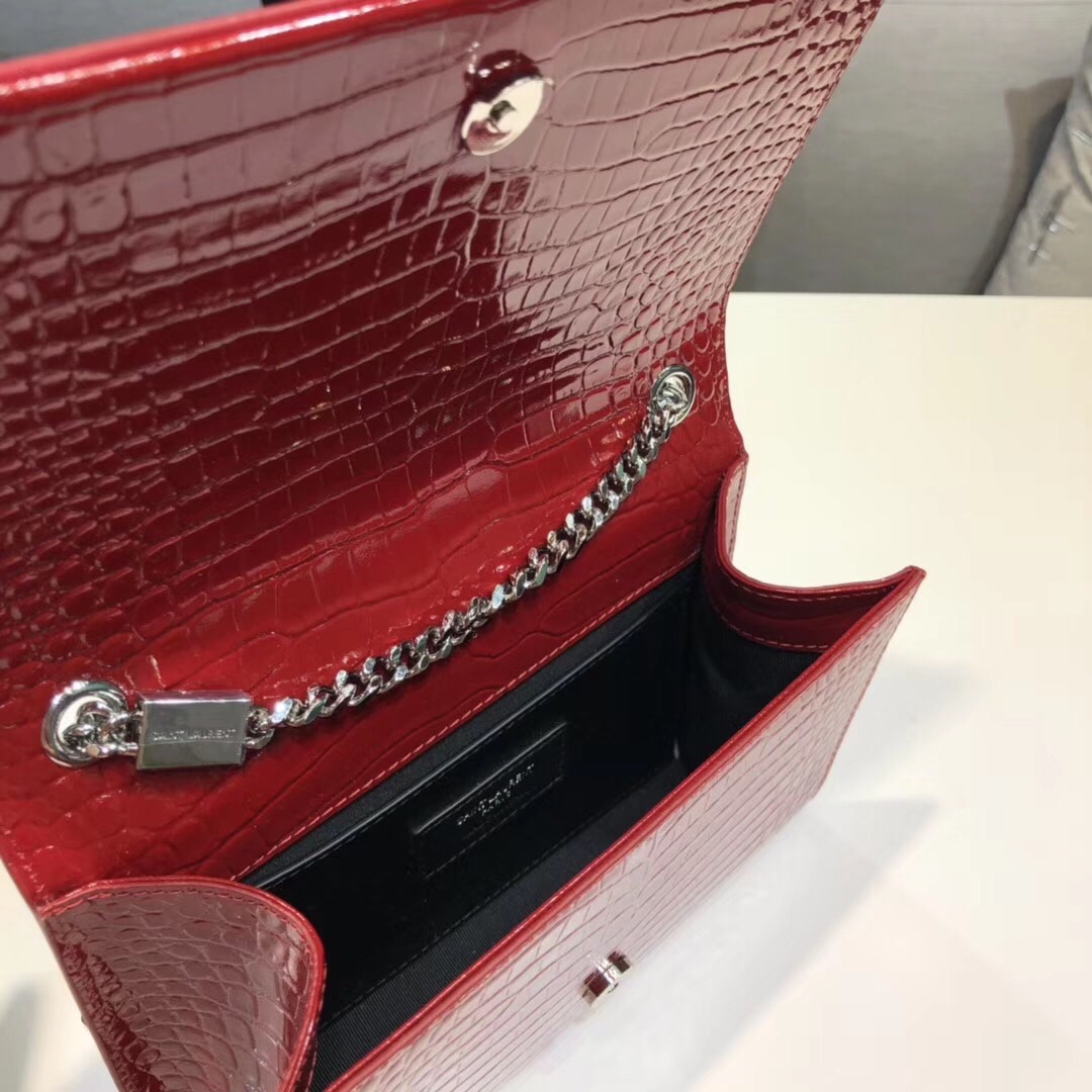 Saint Laurent Kate Small Chain Bag With Tassel In Embossed Burgundy For Women 7.8in/20cm YSL 