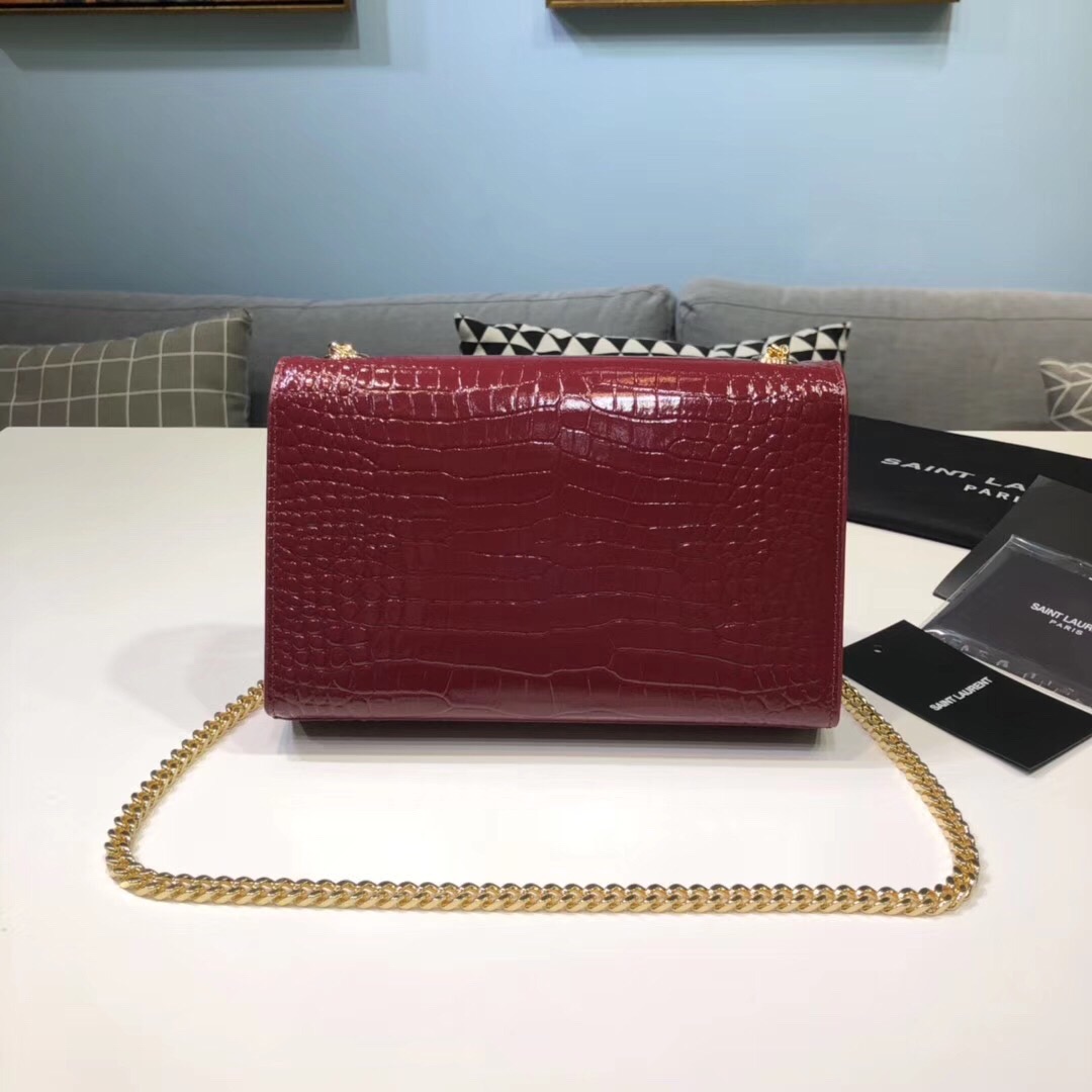 Saint Laurent Kate Small Chain Bag With Tassel In Embossed Burgundy For Women 7.8in/20cm YSL 