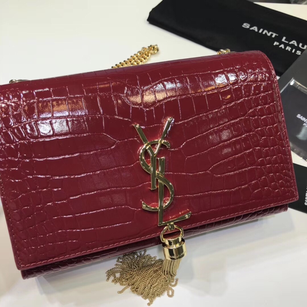 Saint Laurent Kate Small Chain Bag With Tassel In Embossed Burgundy For Women 7.8in/20cm YSL 