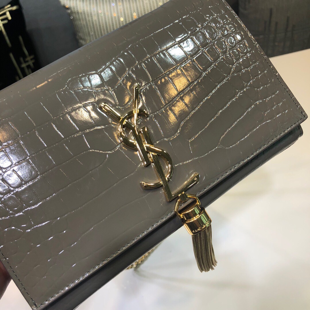Saint Laurent Kate Small Chain Bag With Tassel In Embossed Green For Women 7.8in/20cm YSL 