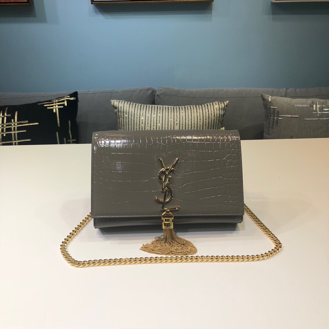 Saint Laurent Kate Small Chain Bag With Tassel In Embossed Green For Women 7.8in/20cm YSL 